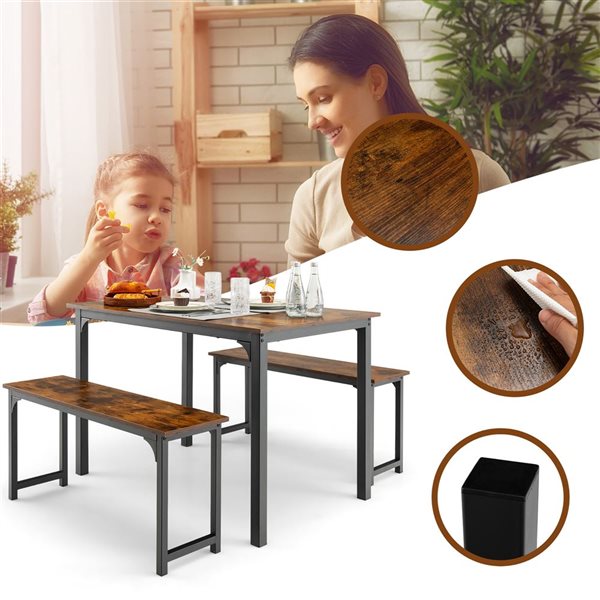 Costway Coffee and Black Dining Table Set - 3 -Piece