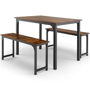 Costway Coffee and Black Dining Table Set - 3 -Piece