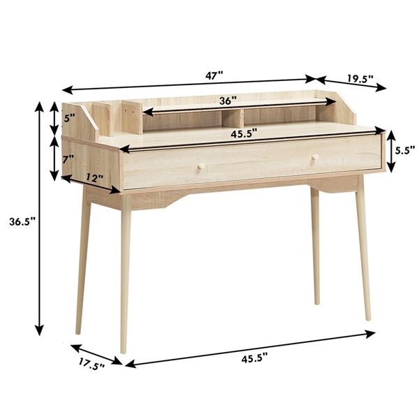 Costway 45.5 Natural Desk with Hutch and Drawer