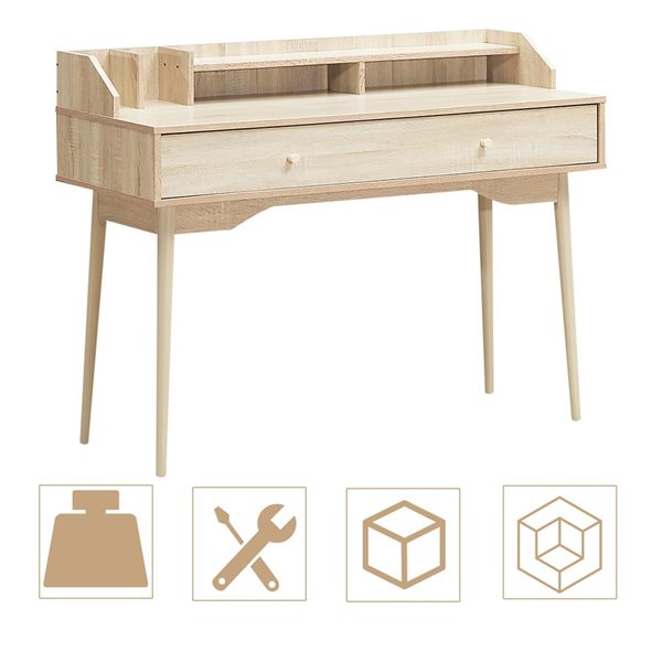 Costway 45.5 Natural Desk with Hutch and Drawer