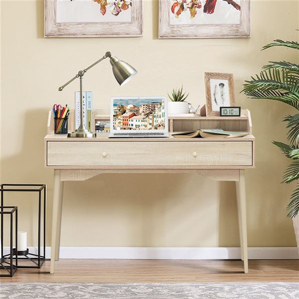 Costway 45.5 Natural Desk with Hutch and Drawer