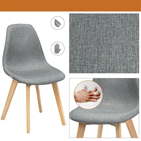 Costway Wood and Linen Grey Upholstered Dining Chairs - Set of 4