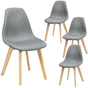 Costway Wood and Linen Grey Upholstered Dining Chairs - Set of 4