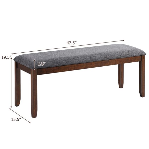 Costway 47.5-in Grey and Brown Upholstered Dining Bench