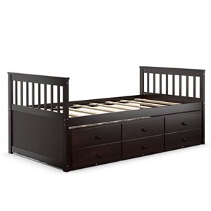 Costway Espresso Twin Captain Bed with Storage