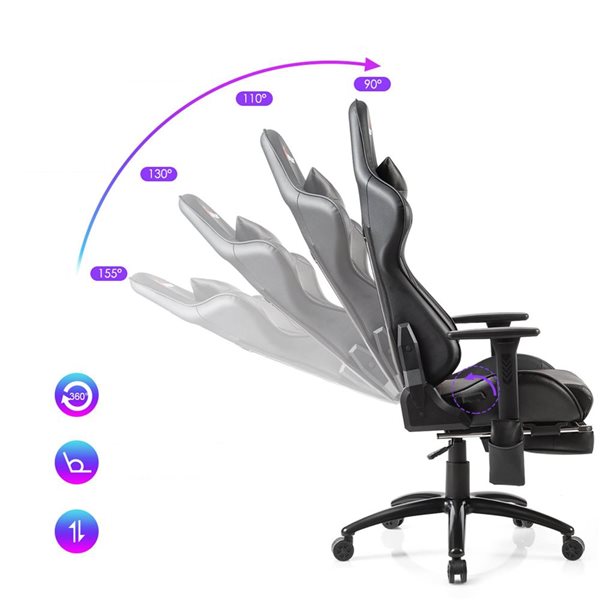 Costway Black Ergonomic Adjustable Height Swivel Massage Gaming Chair