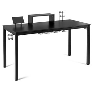 Costway 55-in Black Computer Desk with Cup Holder and Headphone Hook