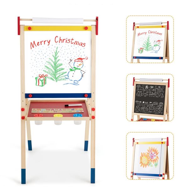 Costway 3 in 1 Double-Sided Wooden Kid's Art Easel Whiteboard Grey