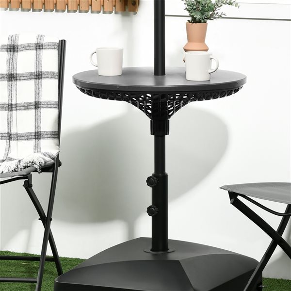 Outsunny 23" Umbrella Table Tray, Patio Table with Umbrella Hole, Black