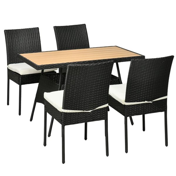 Outsunny 5-Piece Rattan Patio Dining Set Wicker Table and 4 Padded ...