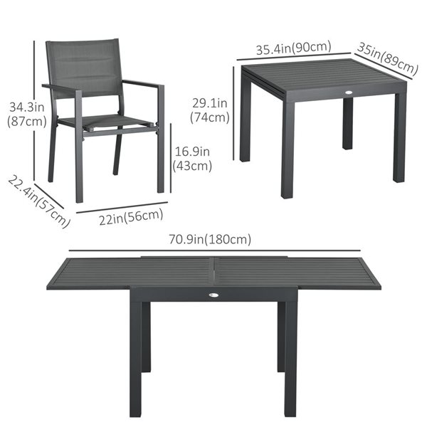 Ensemble salle à manger 6 chaises table extensible aluminium Outsunny