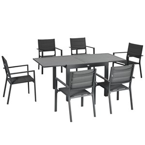 Outsunny 7-Piece Patio Dining Set Expandable Table 6 Folding Chairs Gray