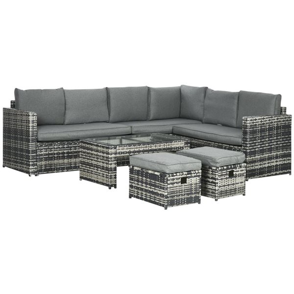 Outsunny Rattan Sofa Set 6-piece Metal Frame Patio Conversation Set ...