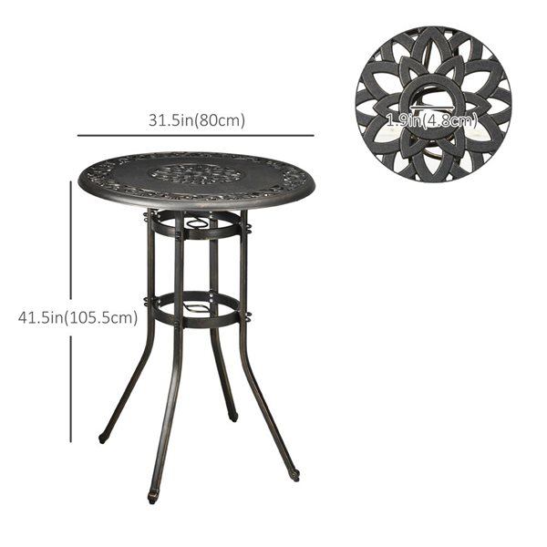 Outsunny Garden Outdoor Round Bar Table 31.5-in W x 31.5-in L With Umbrella Hole