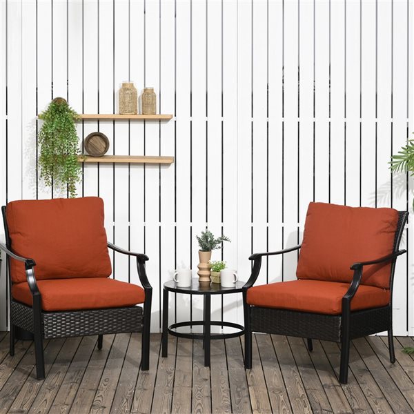 Outsunny 3-Piece Bistro Set with Iron Plate Top Table Red