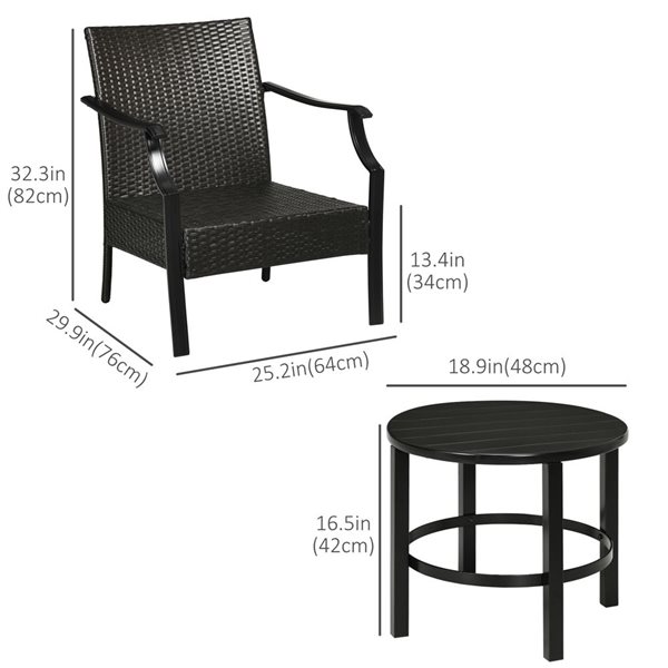 Outsunny 3-Piece Bistro Set with Iron Plate Top Table Red