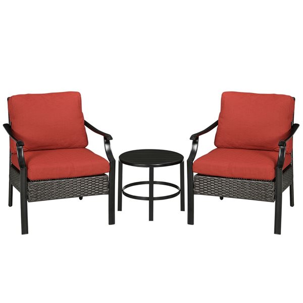 Outsunny 3-Piece Bistro Set with Iron Plate Top Table Red