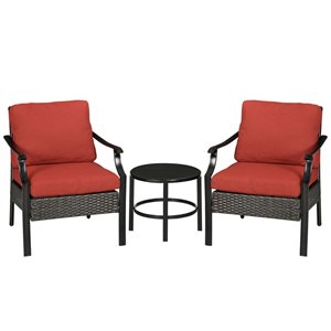Outsunny 3-Piece Bistro Set with Iron Plate Top Table Red