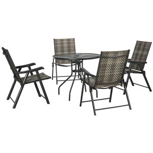 Outsunny Patio Dining Set 31.5-in Glass Top Table with Umbrella Hole Gray