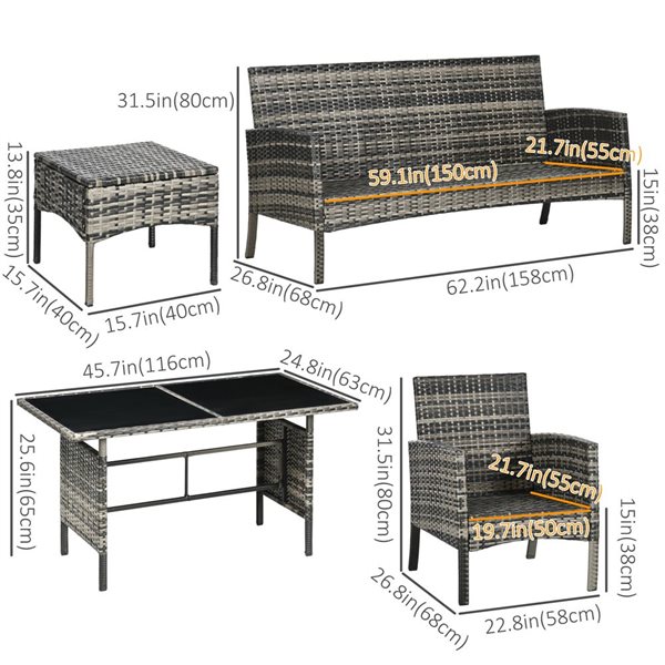Ensemble de meubles de patio extérieur 6 morceaux avec coussins Outsunny