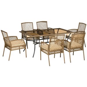 Outsunny 7-Piece Patio Dining Set Cushioned Chairs And Glass Top Table Beige