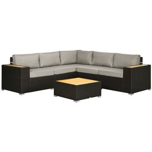 Outsunny Rattan Sofa Set 5-piece Metal Frame Patio Conversation Set With 5 Cushions Included