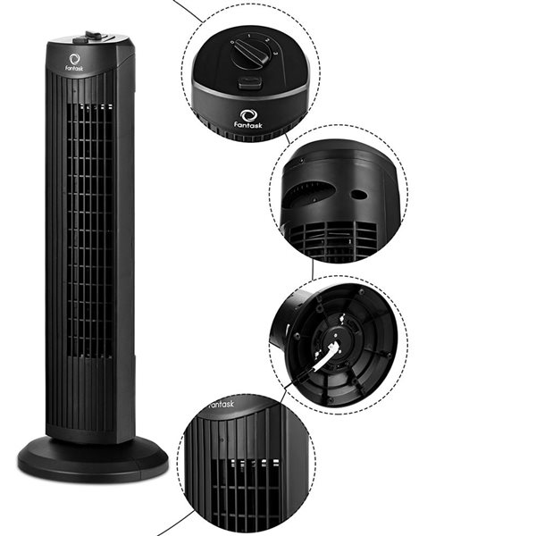 Costway Fantask Oscillating Tower Fan 3 Wind Speed Quiet Cooling 35W Black 28-in