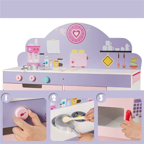 Costway 2 in 1 Kids Play Kitchen & Cafe Restaurant Wooden Pink