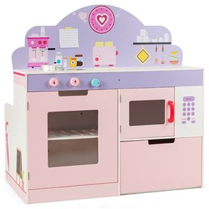 Costway 2 in 1 Kids Play Kitchen & Cafe Restaurant Wooden Pink