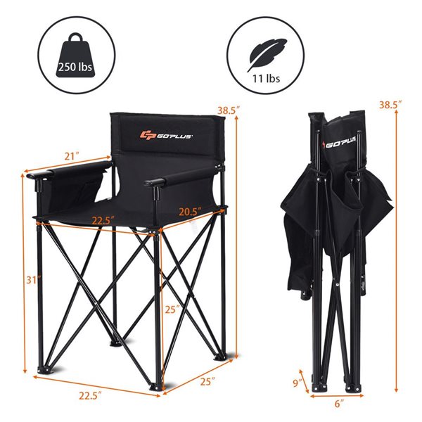 Costway Outdoor Camping or Beach Chair Oversized Black 38-in