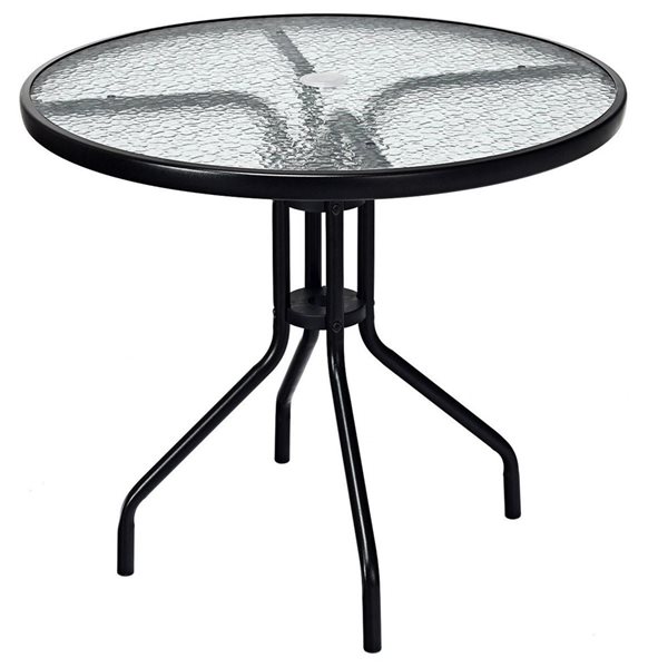 Costway Outdoor Round Patio Table Tempered Glass and Black Steel 32-in