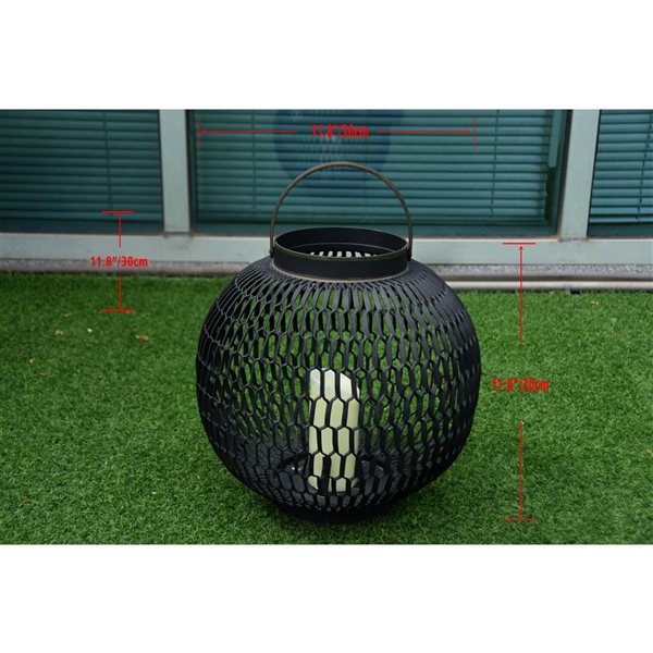 Elementi 11.8-in dia X 18-in H Black Metal LED Light Outdoor Decorative Lantern