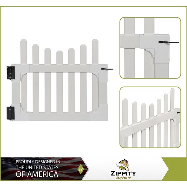 Zippity Outdoor Products All American Picket Gate 2-in x 41-in x 38-in in White Vinyl