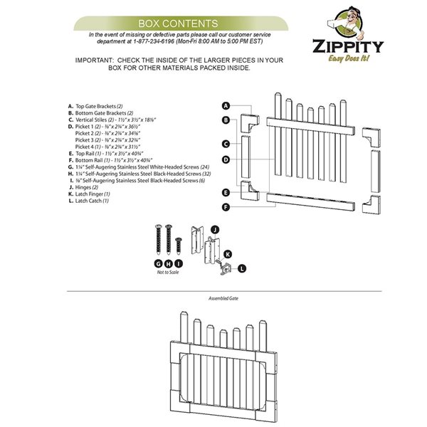 Zippity Outdoor Products All American Picket Gate 2-in x 41-in x 38-in in White Vinyl