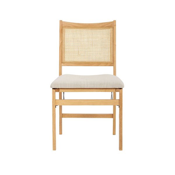 Linon Home Decor 19-in Indoor Wooden Folding Chair with Beige Upholstered Seat