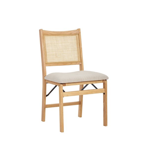 Linon Home Decor 19-in Indoor Wooden Folding Chair with Beige Upholstered Seat