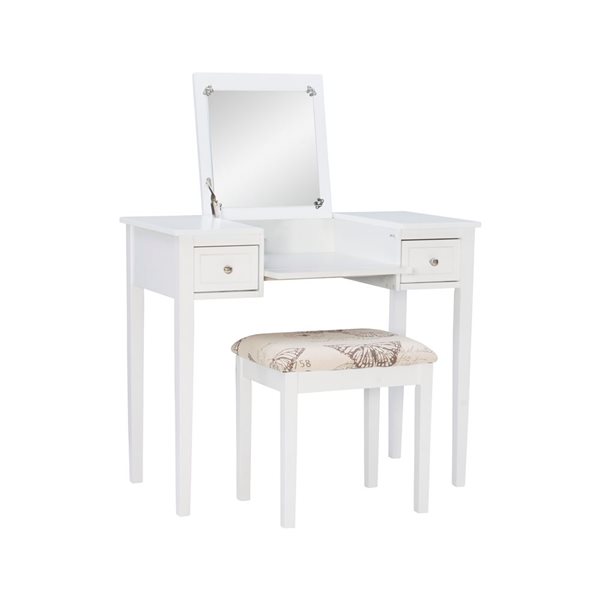 Coiffeuse Lyndale Butterfly de 36 po avec tabouret Linon Home Decor, blanc