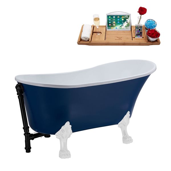 Streamline 26.8-in x 55.1-in Dark Blue Acrylic Oval Reversible Drain Clawfoot Bathtub  - Tray Included