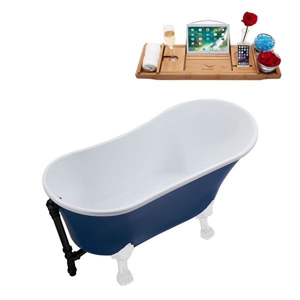 Streamline 26.8-in x 55.1-in Dark Blue Acrylic Oval Reversible Drain Clawfoot Bathtub  - Tray Included