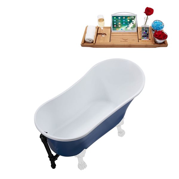 Streamline 26.8-in x 55.1-in Dark Blue Acrylic Oval Reversible Drain Clawfoot Bathtub  - Tray Included
