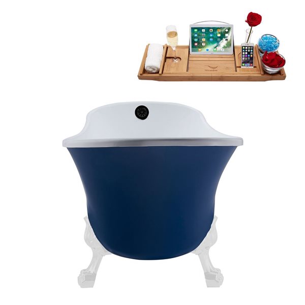 Streamline 26.8-in x 55.1-in Dark Blue Acrylic Oval Reversible Drain Clawfoot Bathtub  - Tray Included