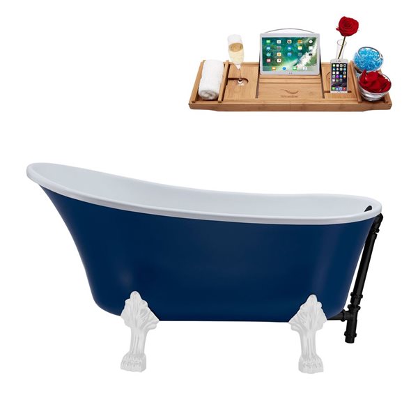 Streamline 26.8-in x 55.1-in Dark Blue Acrylic Oval Reversible Drain Clawfoot Bathtub  - Tray Included