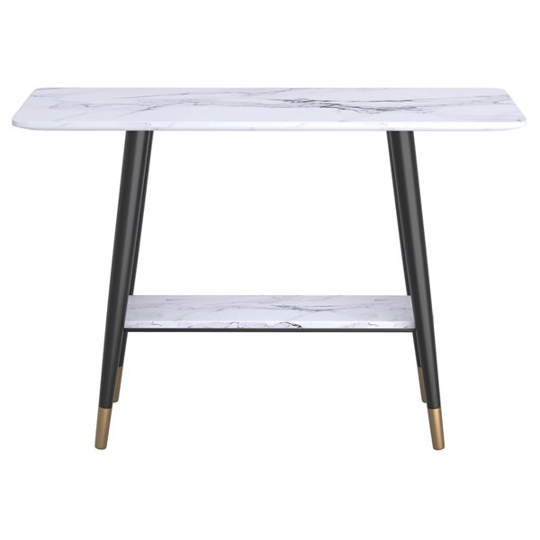 Table console contemporaine !nspire 43,25 x 14,25 x 30,25 po en métal et similimarbre, blanc