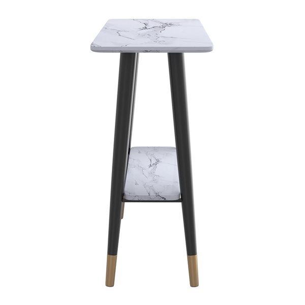 Table console contemporaine !nspire 43,25 x 14,25 x 30,25 po en métal et similimarbre, blanc