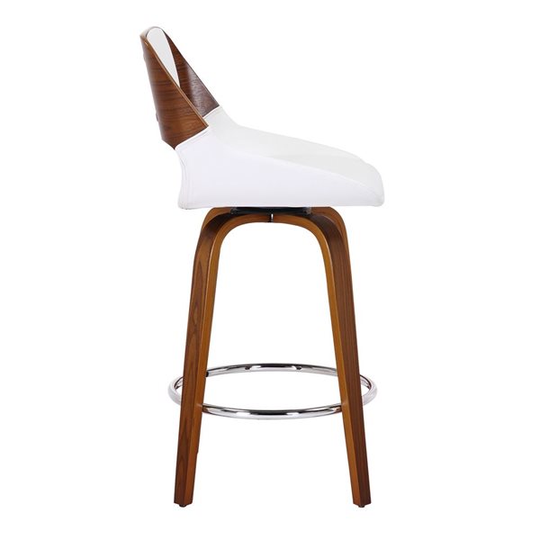 Tabouret de comptoir de 26 po !nspire moderne du milieu du siècle avec siège pivotant blanc et noyer