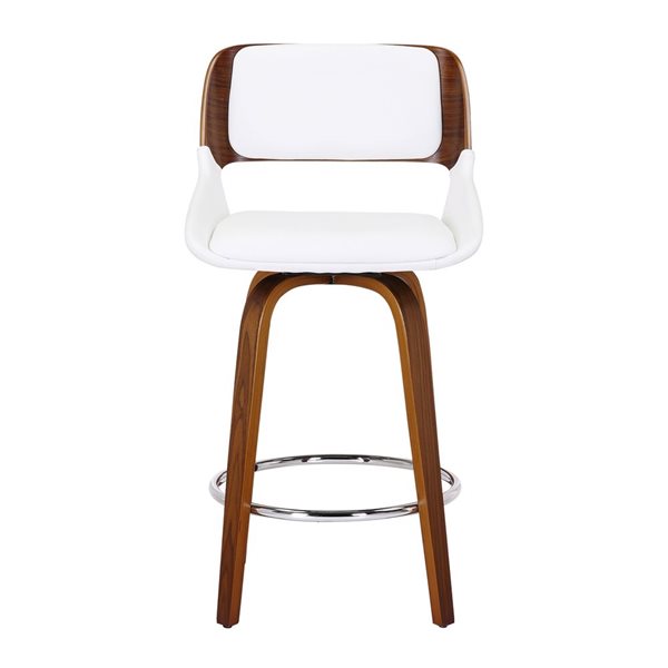 Tabouret de comptoir de 26 po !nspire moderne du milieu du siècle avec siège pivotant blanc et noyer