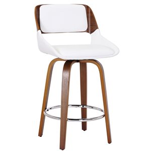 Tabouret de comptoir de 26 po !nspire moderne du milieu du siècle avec siège pivotant blanc et noyer