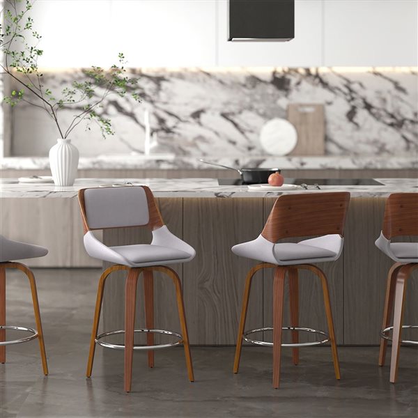 !nspire 26-in Grey and Walnut Mid-Century Modern Counter Stool with Swivel Seat