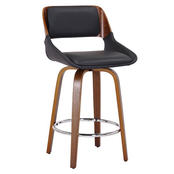 !nspire 26-in Black and Walnut Mid-Century Modern Counter Stool with Swivel Seat