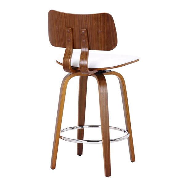 Tabouret de comptoir de 26 po !nspire moderne du milieu du siècle avec siège pivotant blanc et noyer